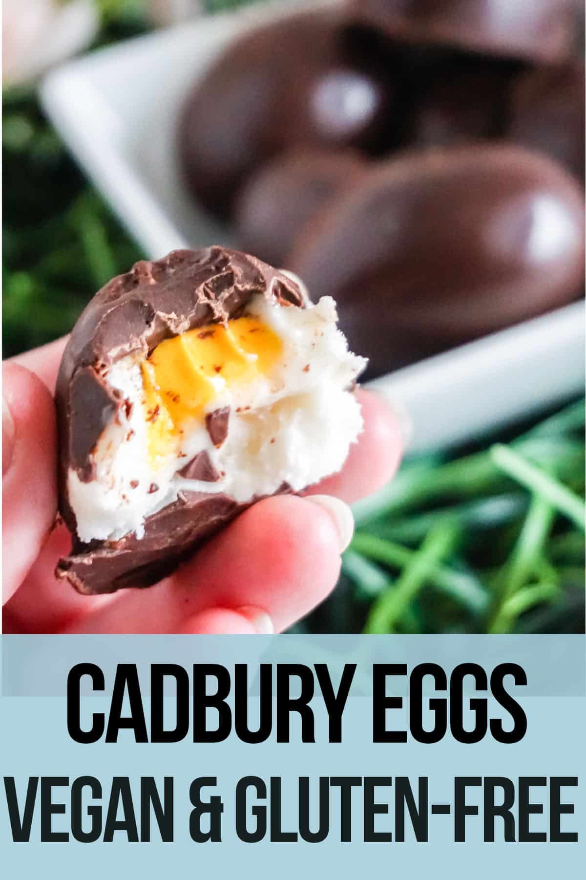 homemade Cadbury Eggs with text which reads Vegan Cadbury Eggs 