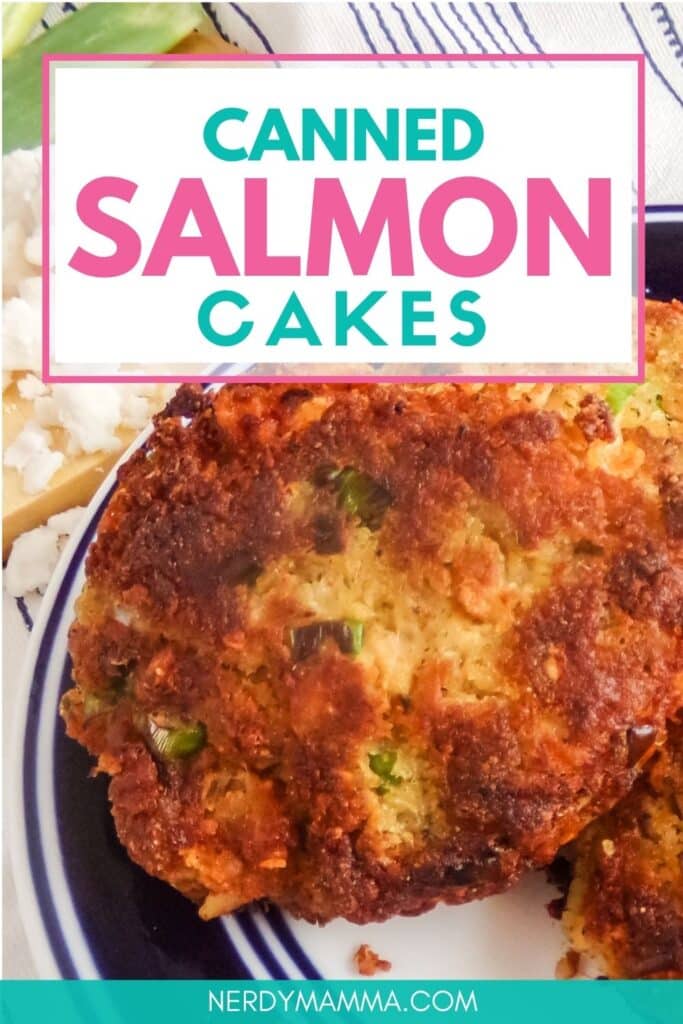 salmon cakes with text which reads canned salmon cakes