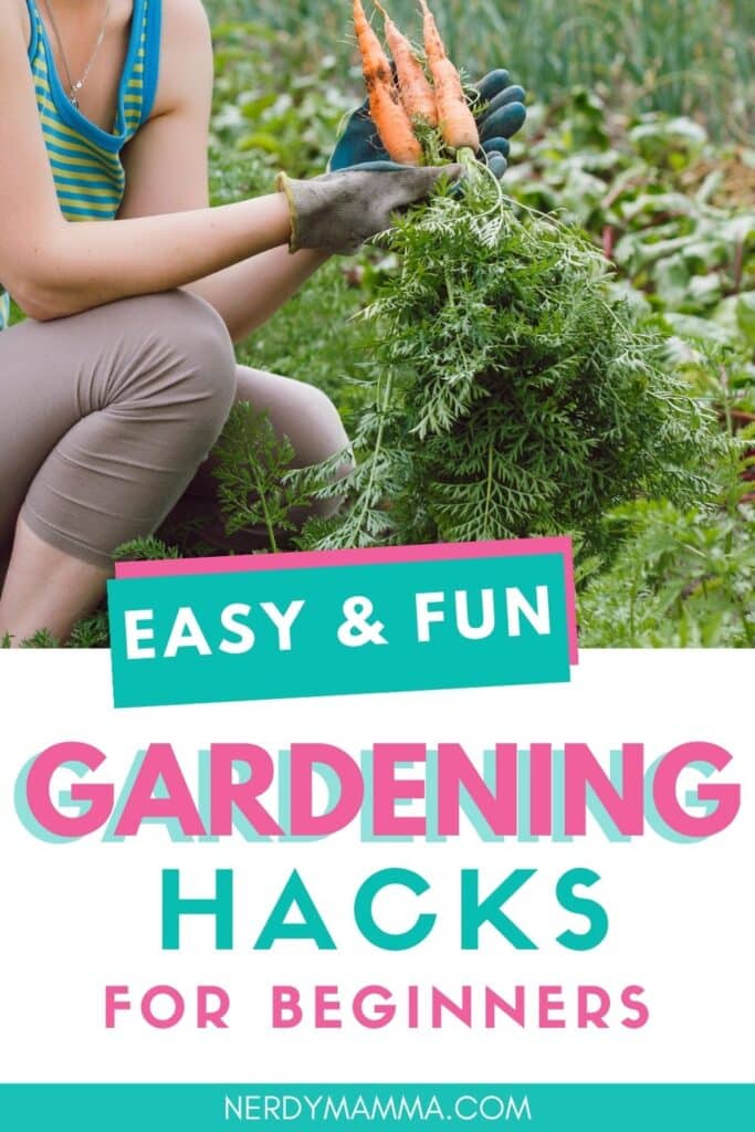 gardener hacks with text which reads easy & fun gardening hacks for beginners