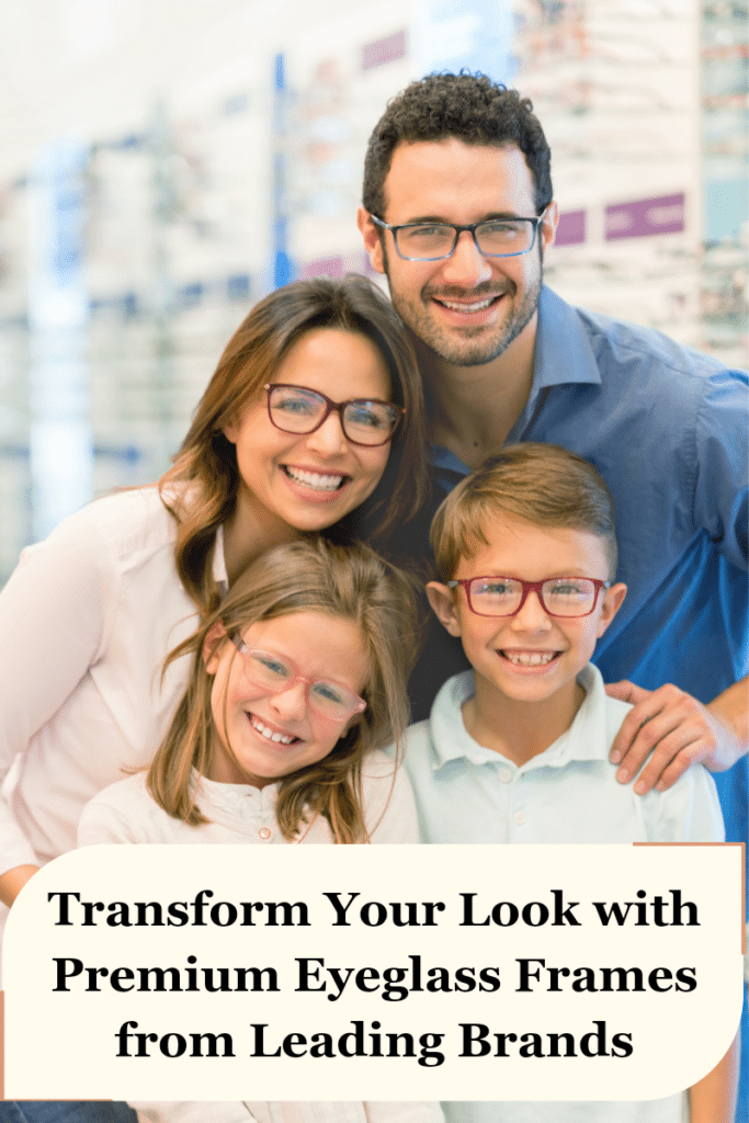 portrait of a happy family wearing glasses at the optical shop and smiling a lifestyle concepts.