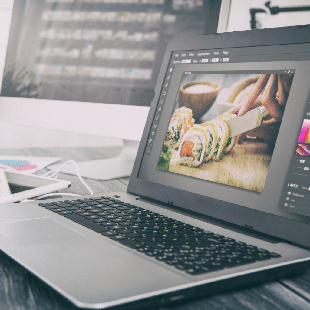 Photographer camera editor monitor design laptop photo screen photography - stock image