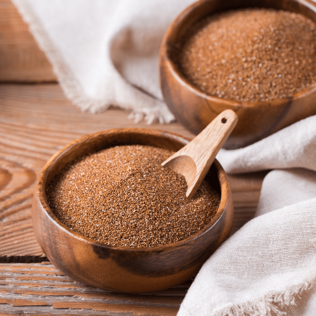Ancient fine grain popular in Eritrean and Ethiopian cuisine to make fermented bread injera and gluten.