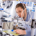 Female technician using a 3D printer