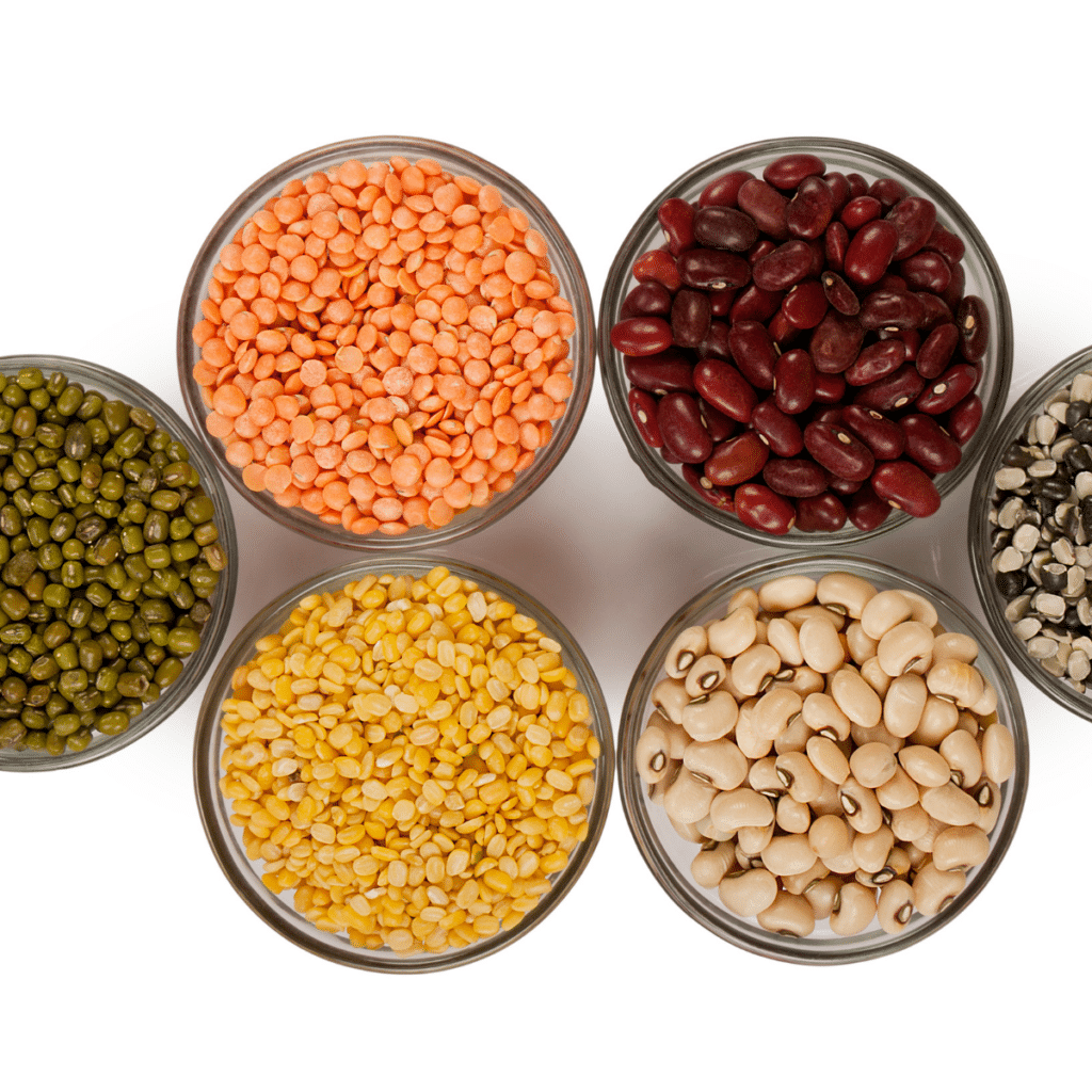 Grains pulses and beans in a bowl isolated white background