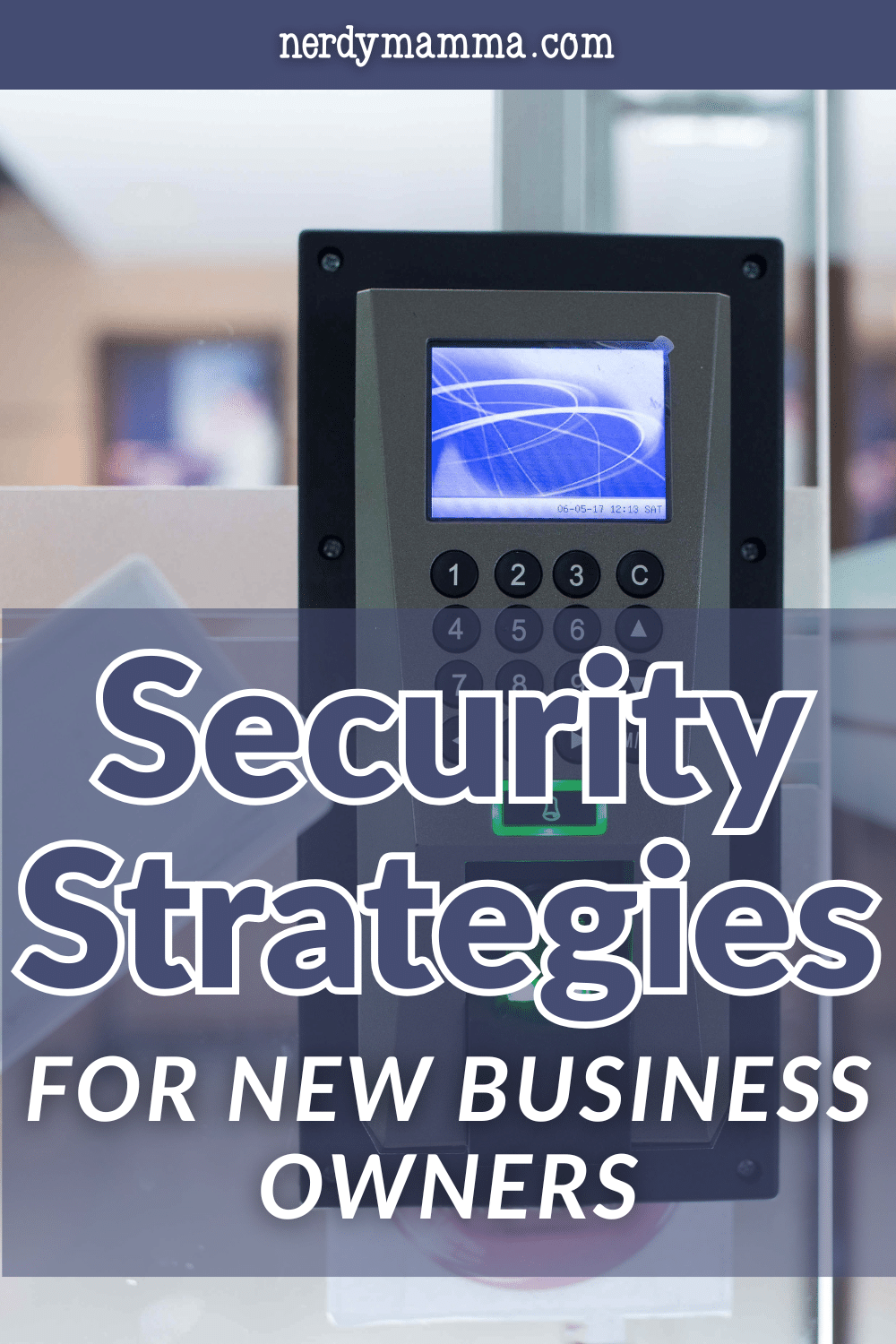 Modern electronic access control system on an office door, illustrating smart security strategies for new business owners safeguarding company assets.