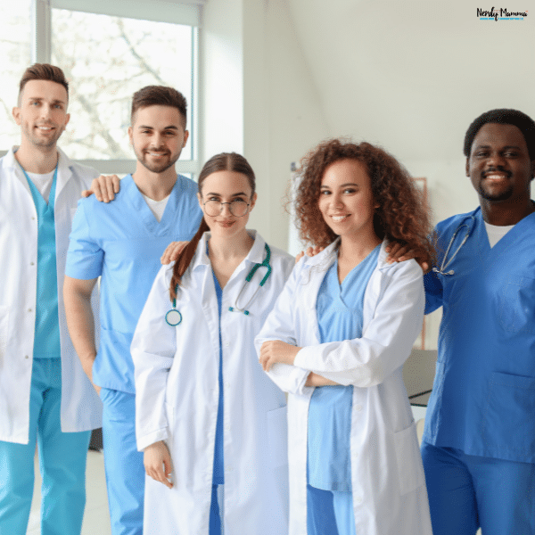 Medical professionals standing together to represent a locum provider supplying qualified healthcare staff for clinical teams.