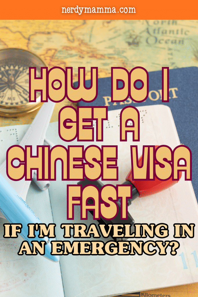 Passport, boarding pass, travel map, and travel accessories representing emergency Chinese visa preparation for urgent international travel.