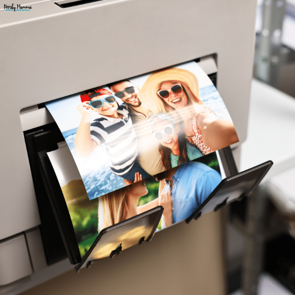 Printer producing vibrant photo prints with professional photographic ink for rich color, sharp detail, and lasting image quality.